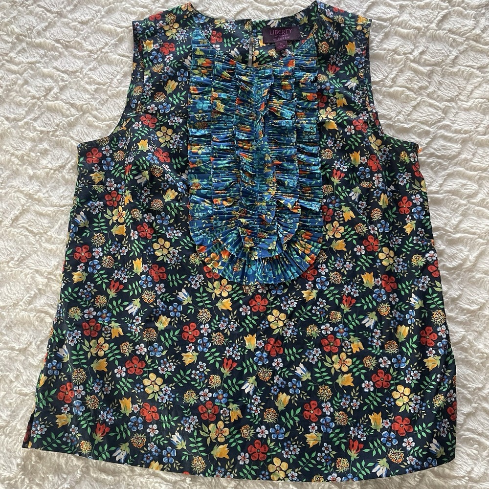 J Crew Liberty Art Fabrics‎ Sleeveless Bright Floral Flowers Sz 0 Shirt